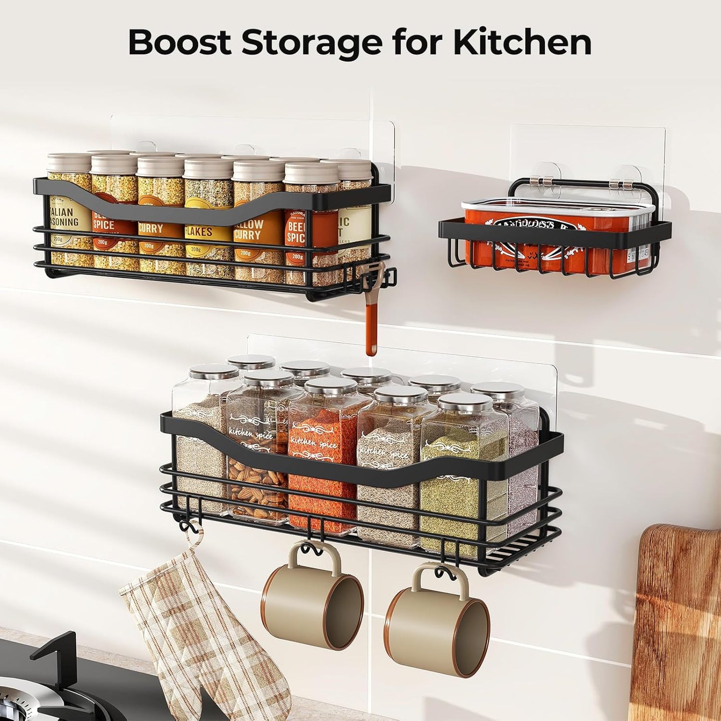 Shower Caddy Basket with Soap Dish Holder and 5 Hooks - Wall-Mounted Adhesive Bathroom Organizer Shelf