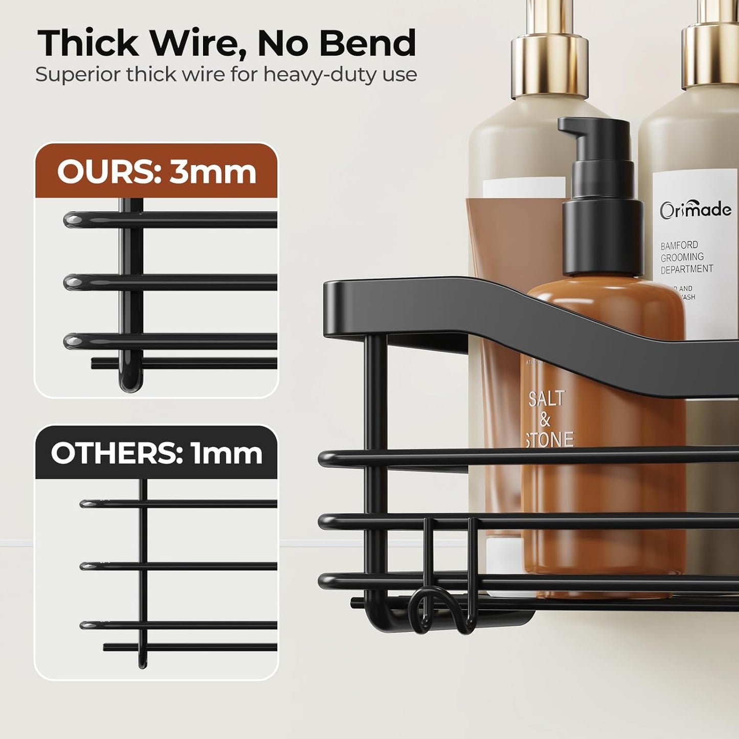 Shower Caddy Basket with Soap Dish Holder and 5 Hooks - Wall-Mounted Adhesive Bathroom Organizer Shelf