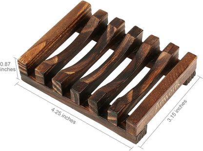 Wooden Soap Dish Soap Holder Saver Tray for Bathroom Shower Kitchen Drainer Hand Craft Rectangular for Soap,Sponges and More (1Pack)