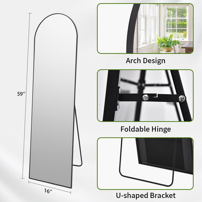 Arch Mirror Full Length, 59"X16" Wall Mirrors, Full Body Floor Mirror Aluminum Alloy Frame, Suitable for Bedroom, Dressing Room, Black | Full Length Mirror with Arched Top Design, Perfect for Bedrooms, Dressing Rooms, Closets, Entryways, and Living Spaces