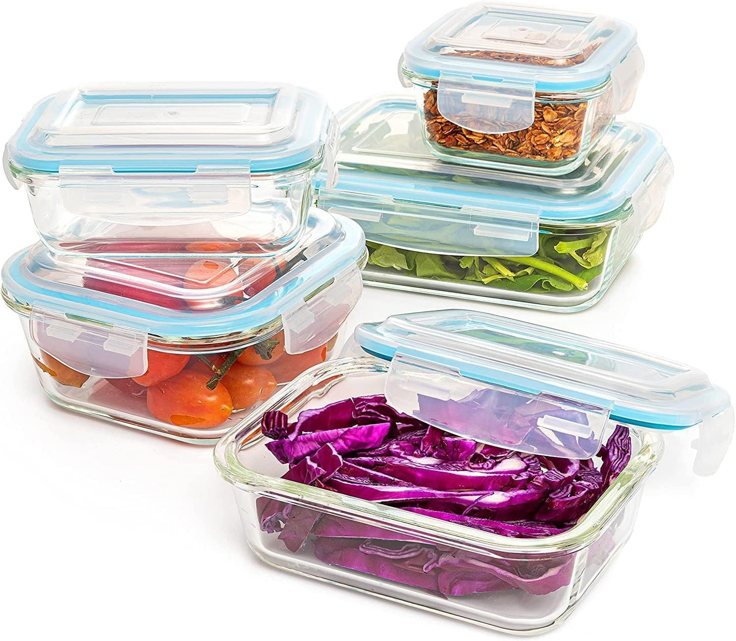 10-Piece Borosilicate Glass Food Storage Set with Leak-Proof Snap-Lock Lids – Airtight, BPA-Free, Freezer, Microwave, and Oven Safe (Glass Only) – Stackable and Nestable Design