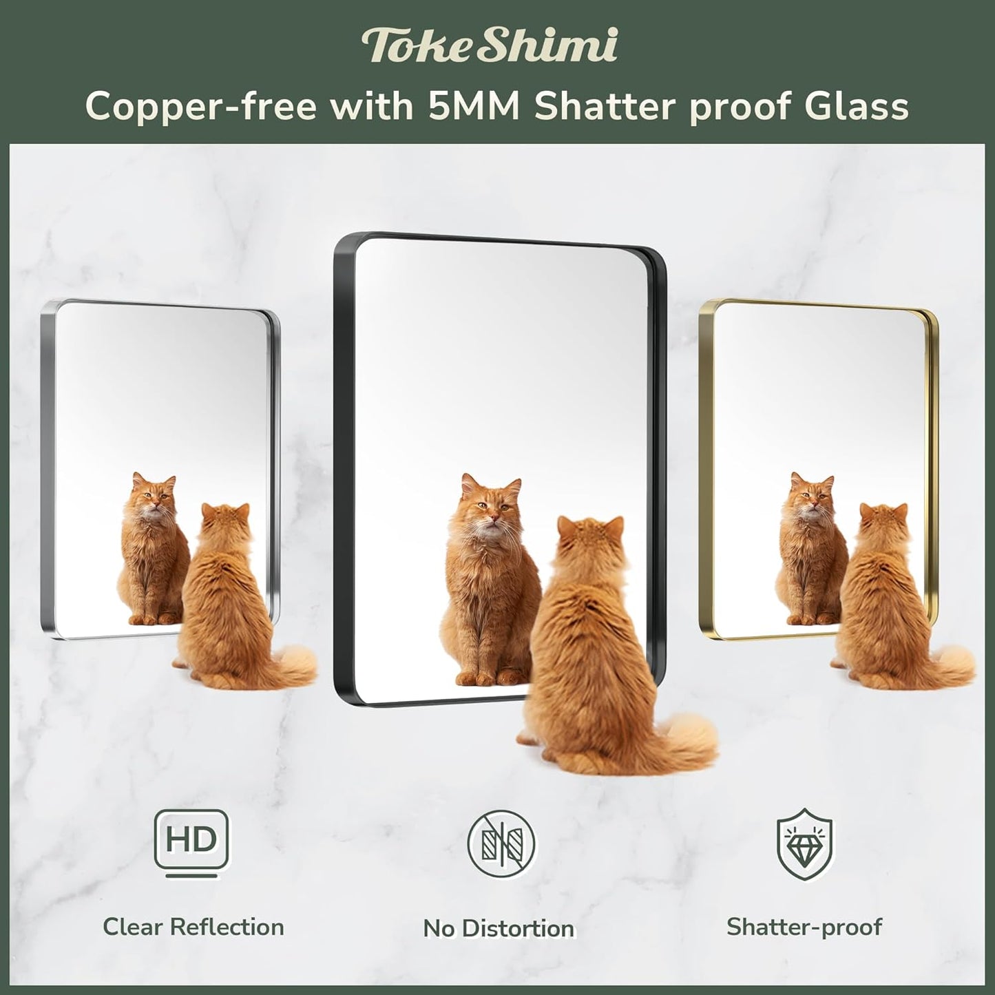 Gold Bathroom Mirror - 24 X 36 Inch Metal Rounded Corner Rectangle Mirror - Hangs Horizontal or Vertical - Rustic Finish