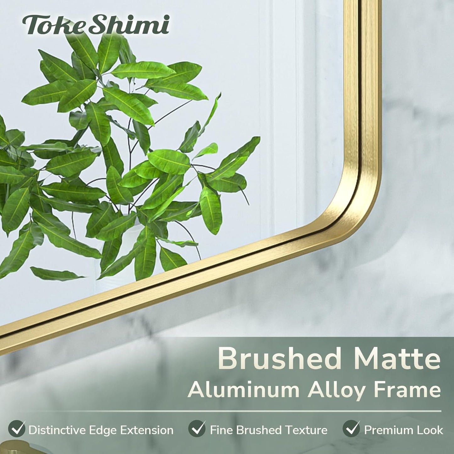 Gold Bathroom Mirror - 24 X 36 Inch Metal Rounded Corner Rectangle Mirror - Hangs Horizontal or Vertical - Rustic Finish